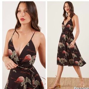 Reformation Tropics Print V-Neck Wrap Dress